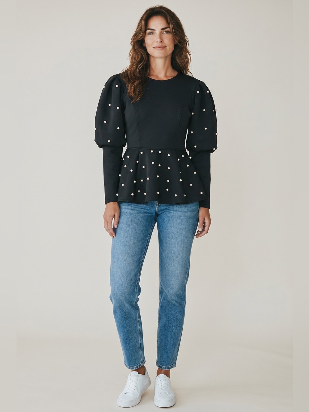 Dorinda Clark-Cole Rose Collection Puff Sleeve Scuba Top // Black // Medium